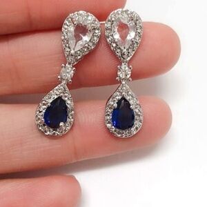 Farah Jewelry Blue and Silver Teardrop Earrings